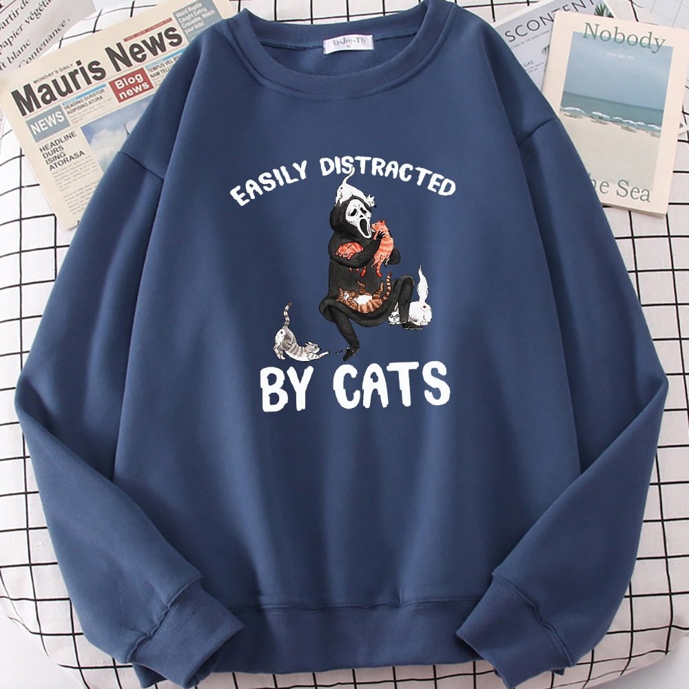 Easily Distracted By Cats Funny Cat Sweatshirt