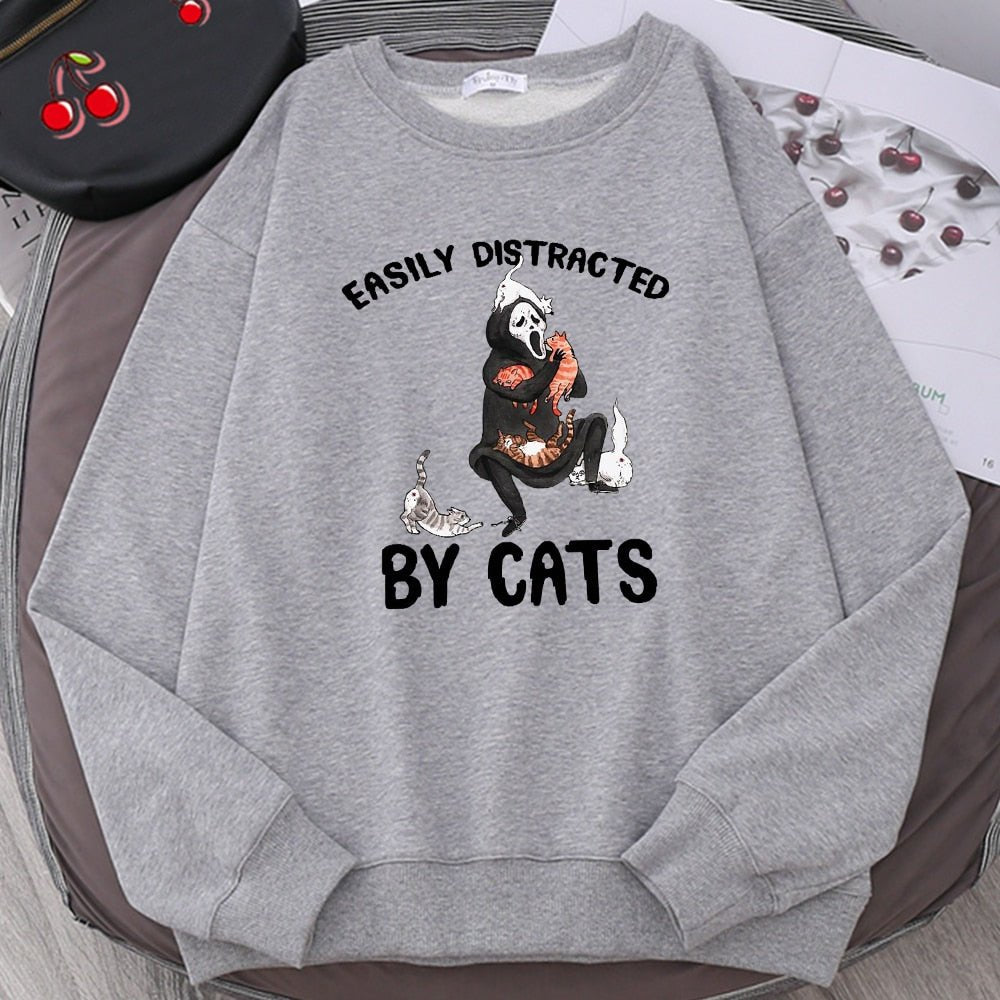 Easily Distracted By Cats Funny Cat Sweatshirt