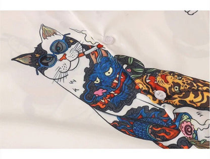 Eating Ramen And Smoking Yakuza Cat Button Up Shirt