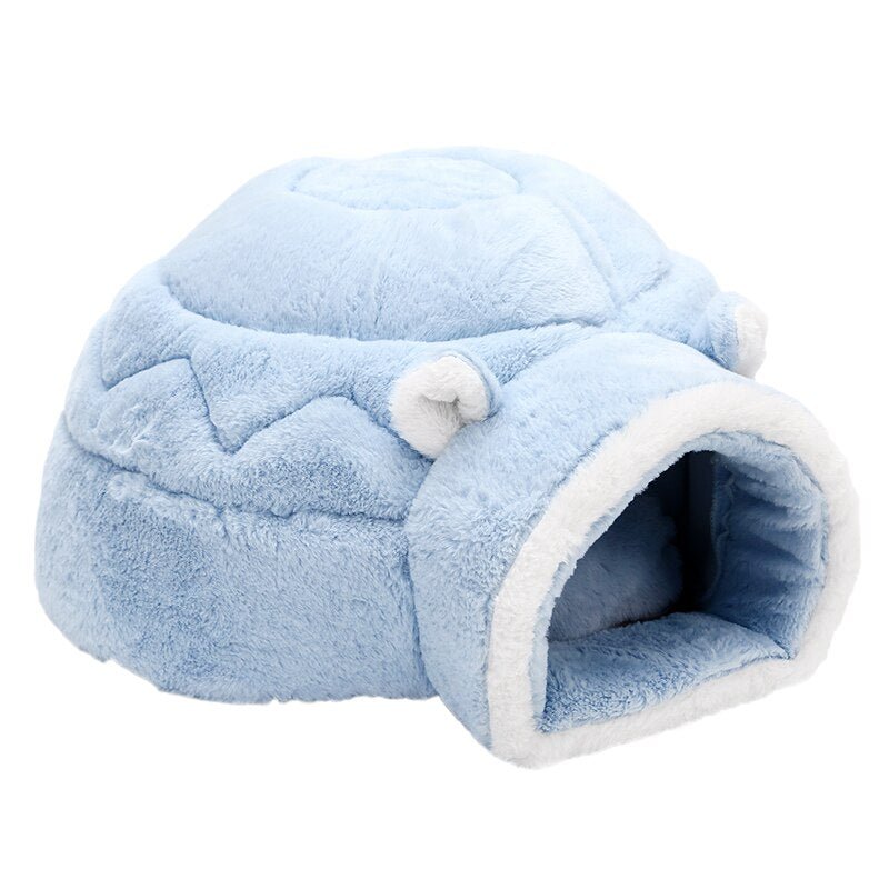 igloo style bed made for pets in baby blue color