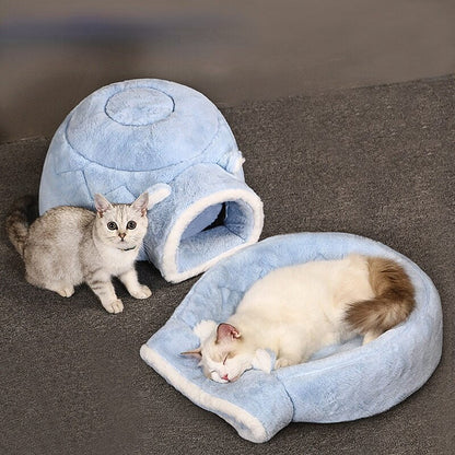 cute collapsable cat igloo house in blue color for pets