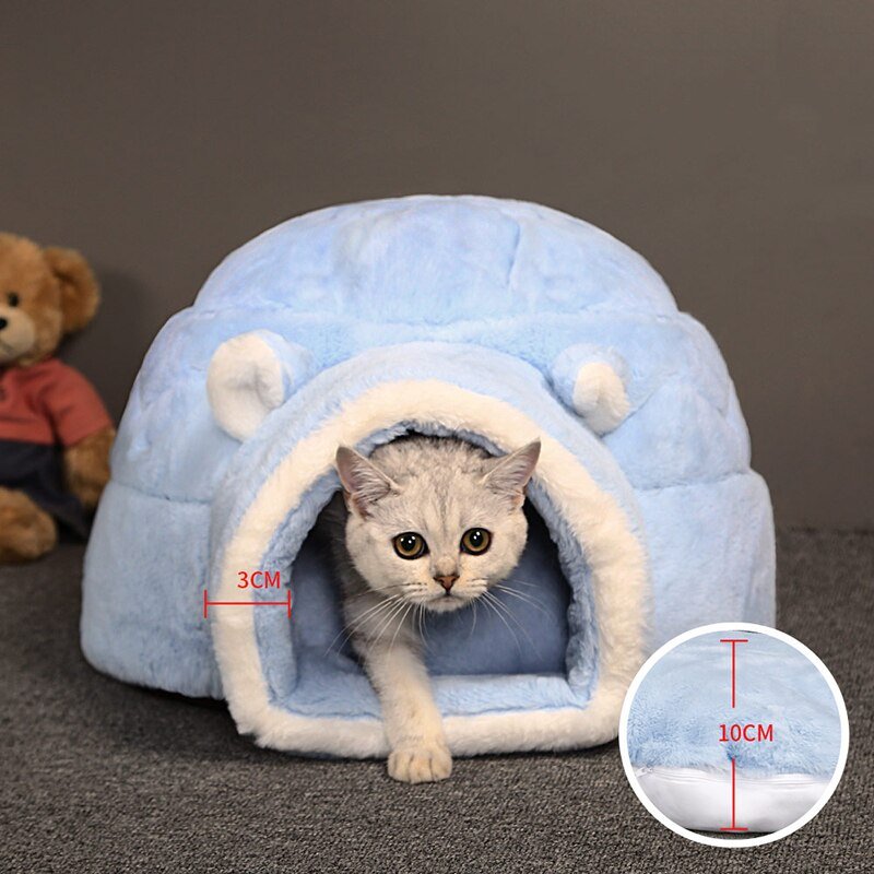 blue color cave bed made for cats that looks cute and practical