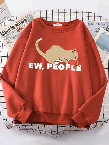 a red color cute cat sweaters with picture of a cat puking