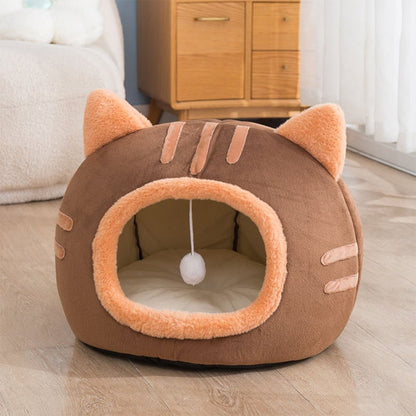 brown color canopy for cats to sleep that is fluffy and comfortable