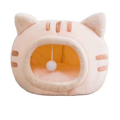 fluffy cat bed with enclosed space to give a canopy style bed for pets in soft pink colors