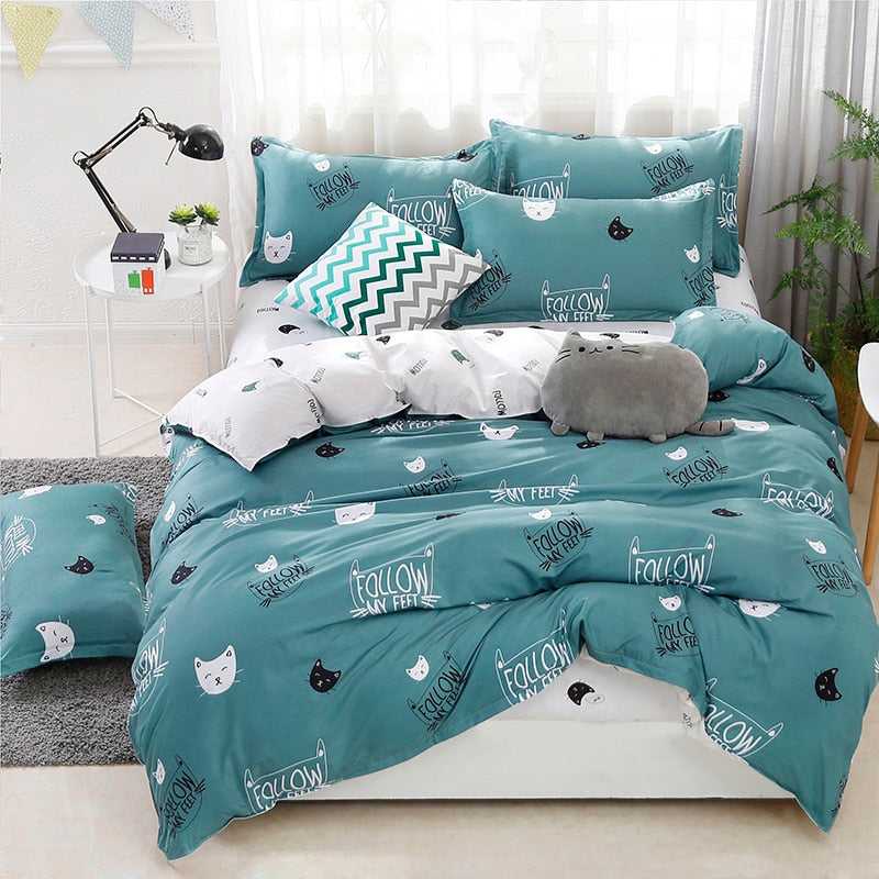 minimalist turquoise color cat themed duvet cover sets with two tone and pillow case 