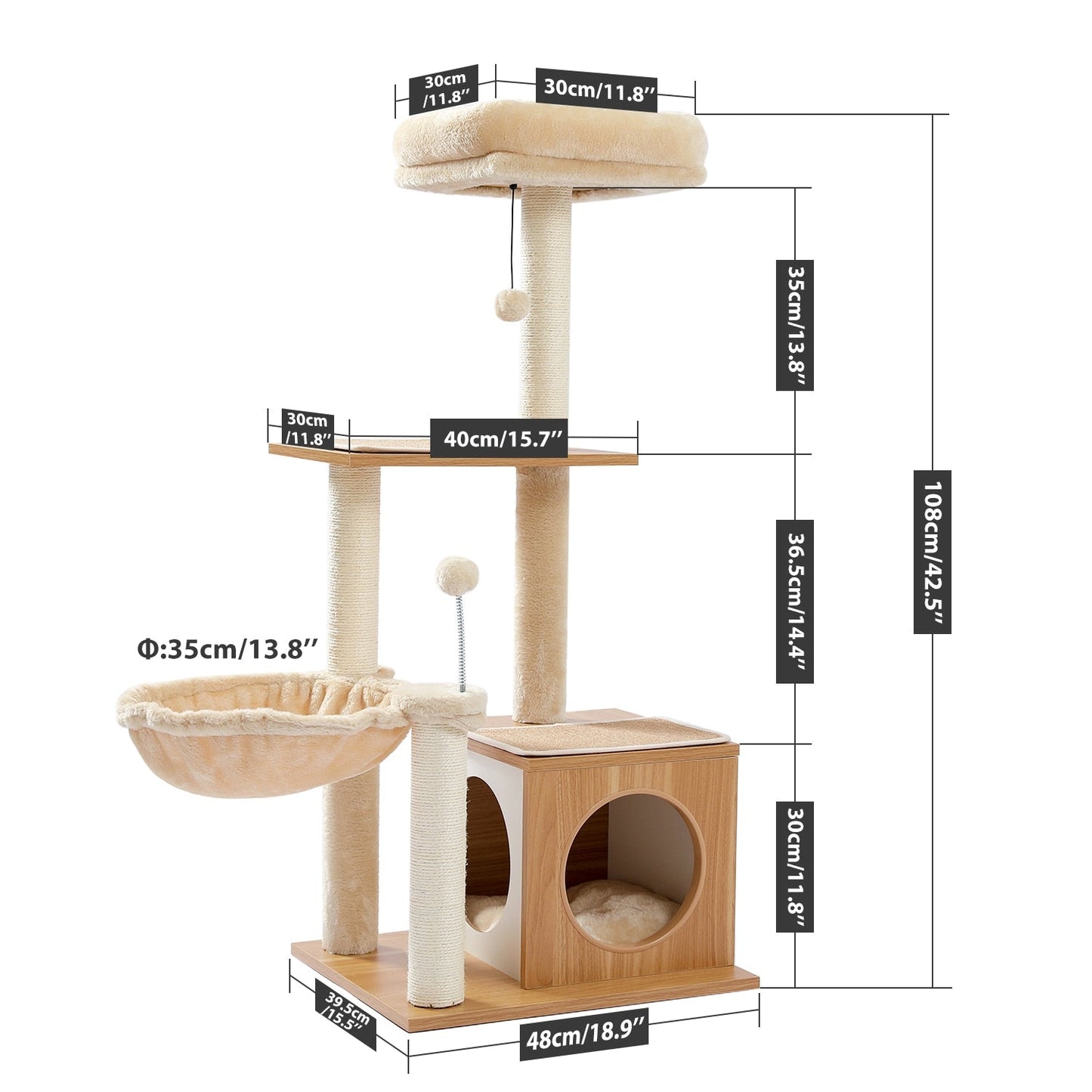 Four Level Modern Cat Tree with Hammock Basket