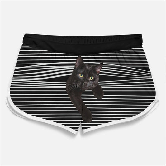 Funny black cat themed female beach shorts