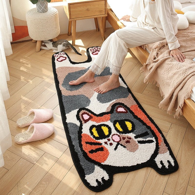 Funny calico cat rug for bedside – Meowgicians™