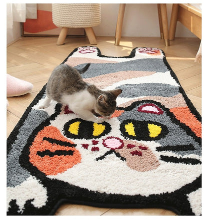 adorable long cat rug for bedside with funny cat design