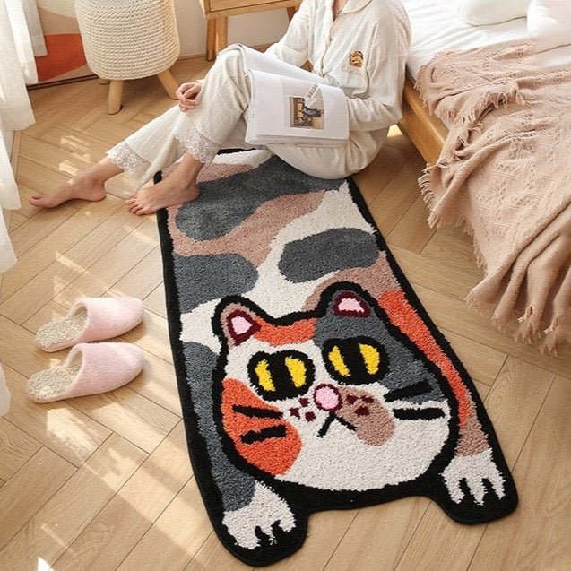 Funny calico cat rug for bedside – Meowgicians™