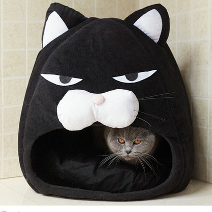 cat house made with a funny angry cat design that looks cute and hilarious
