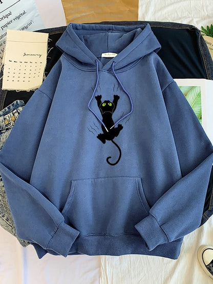 haze blue hoodie made for men featuring a cat climbing picture