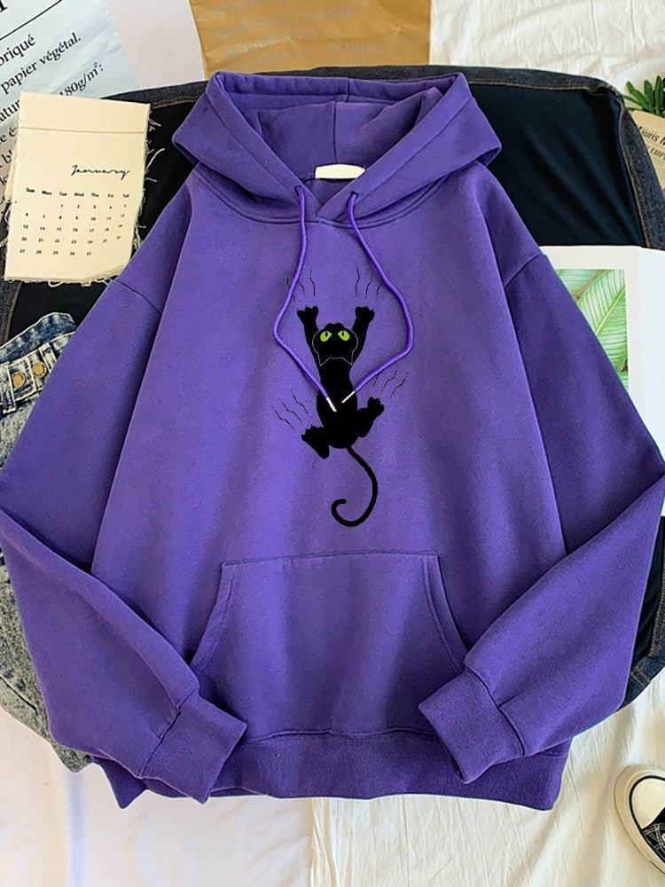 Funny cartoon black cat hoodie