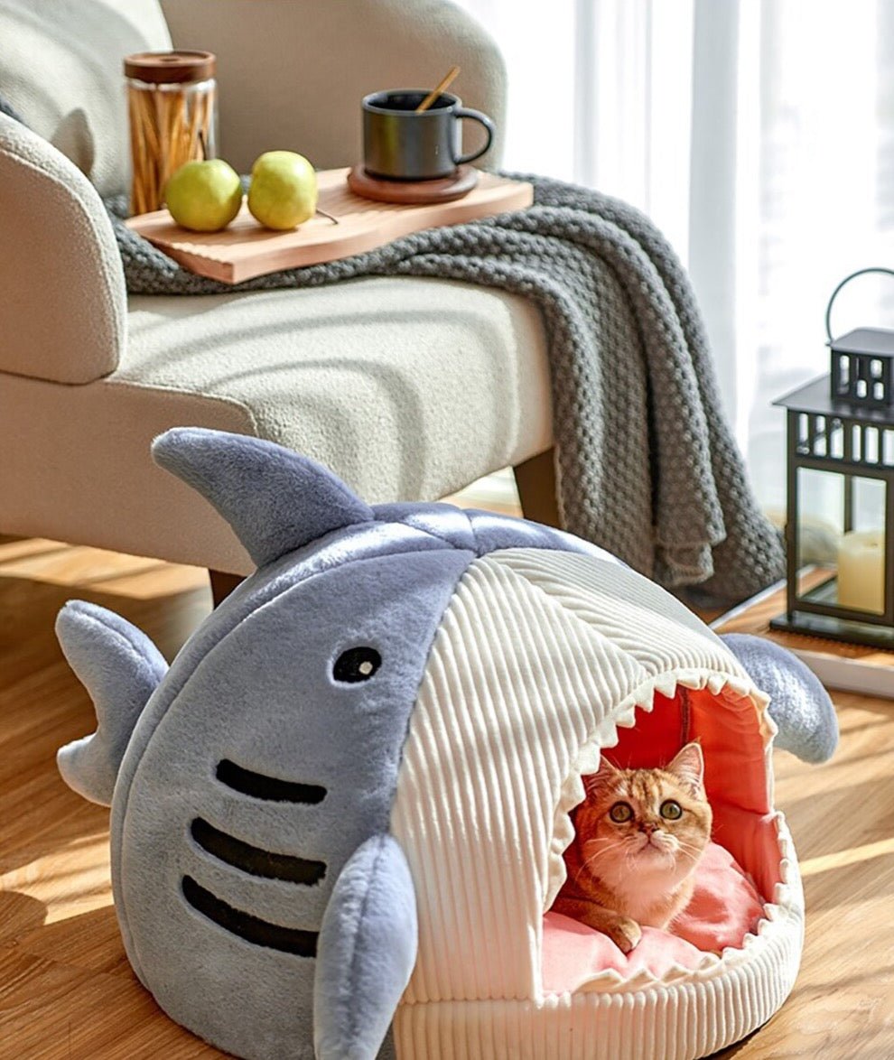 Funny cartoon shark cat bed