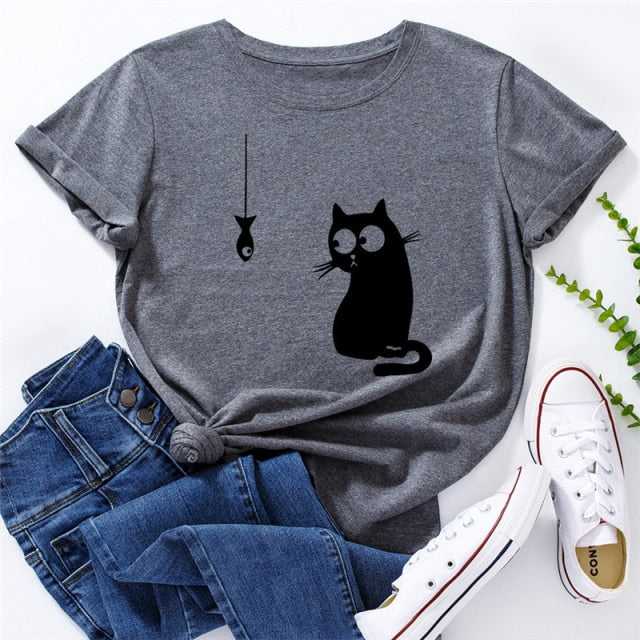 funny cat tshirts in grey with simple design