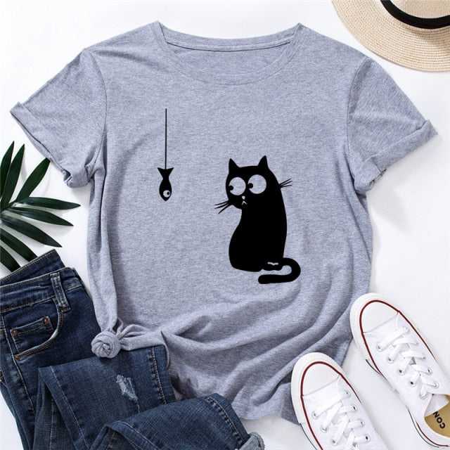 cat t shirt funny for cat lover in light grey color