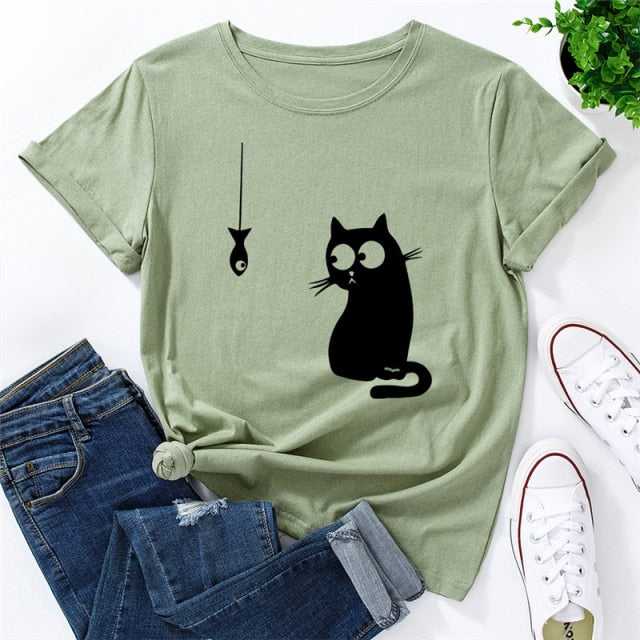 cute kitty shirt in olive green color