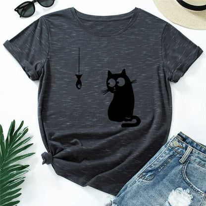 funny cat t shirt in dark grey color