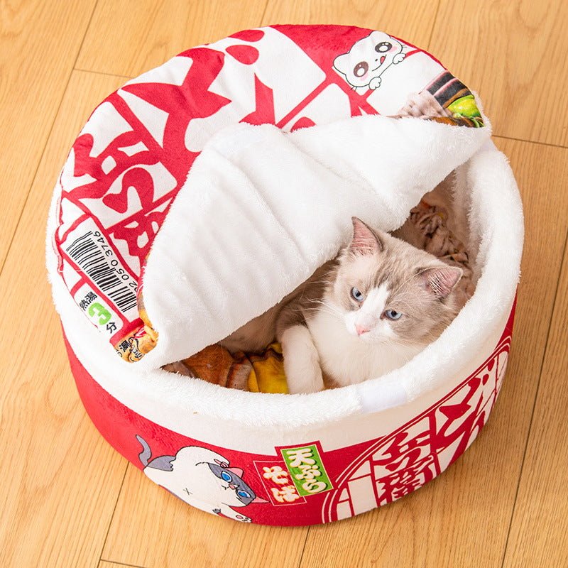 Funny Japanese enclosed cat ramen bed