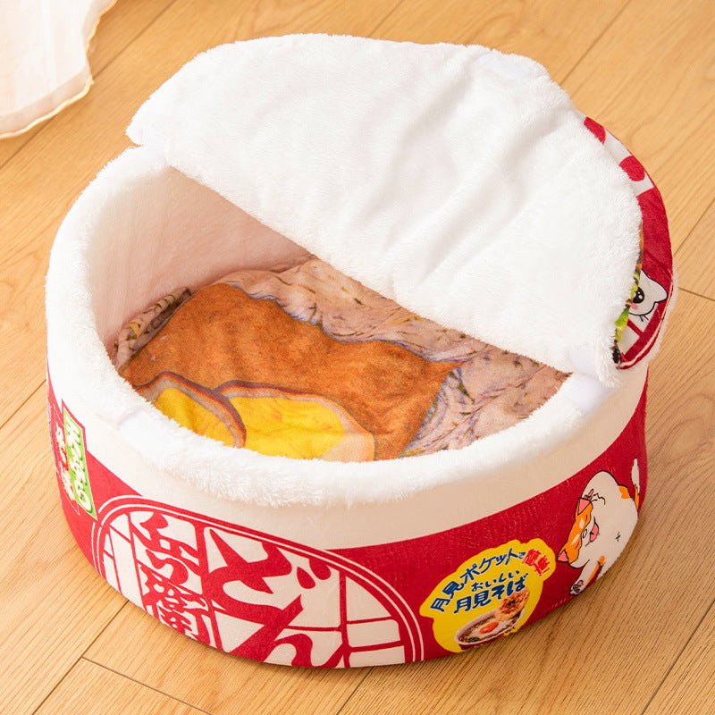 Funny Japanese enclosed cat ramen bed