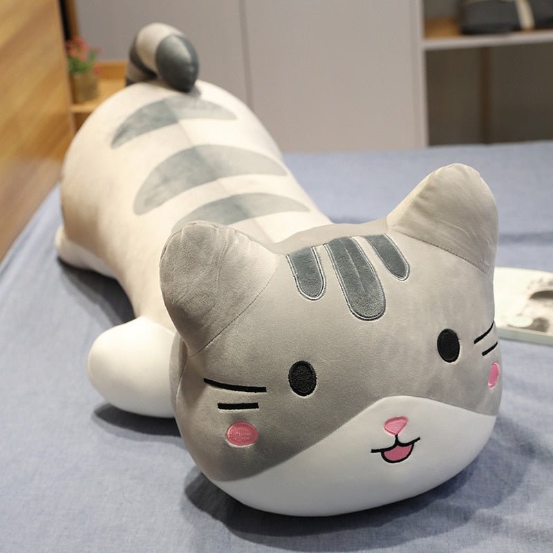 a grey color kawaii plush of a cat
