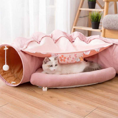 Glamping Style Cat Bed With Tunnel