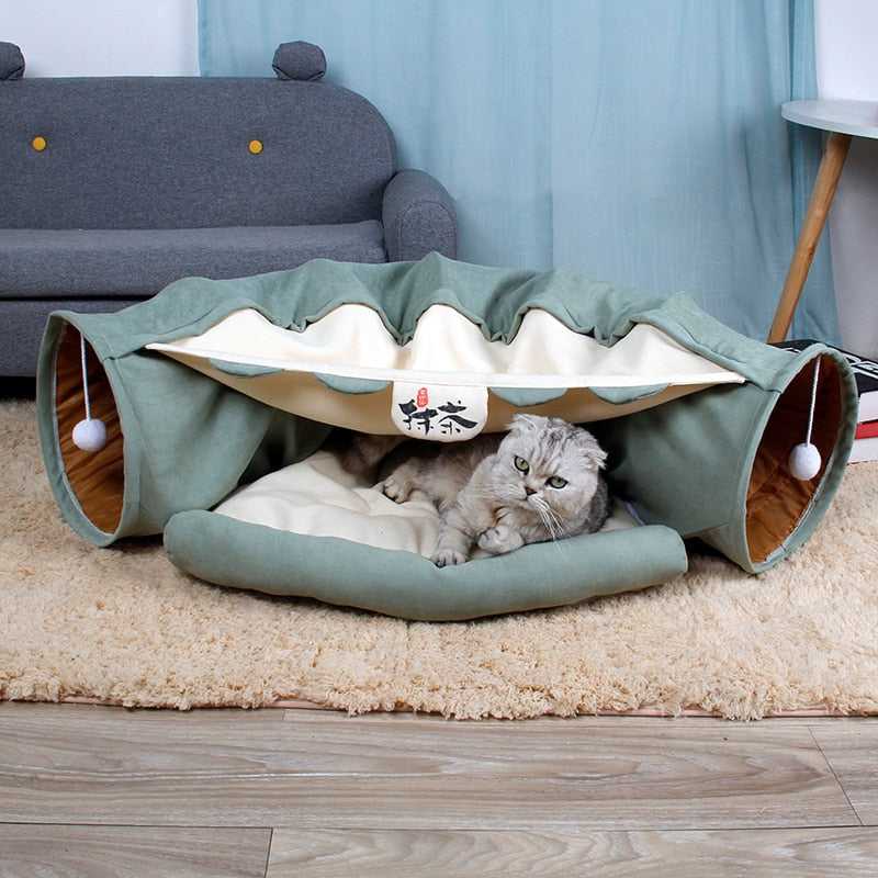 Glamping Style Cat Bed With Tunnel