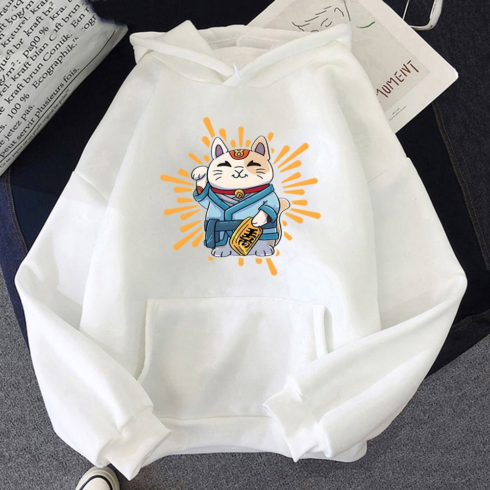 white color hoodie with lucky cat in Japanese theme setting