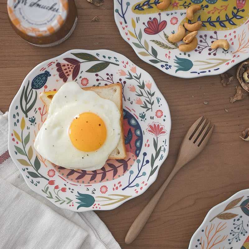 handmade breakfast cat plate with beautiful drawing