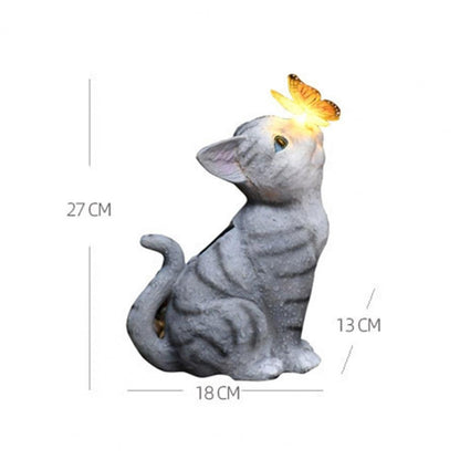 Handmade solar powered LED cat sculpture with butterfly