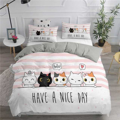 adorable looking queen size cat sheets with have a nice day design