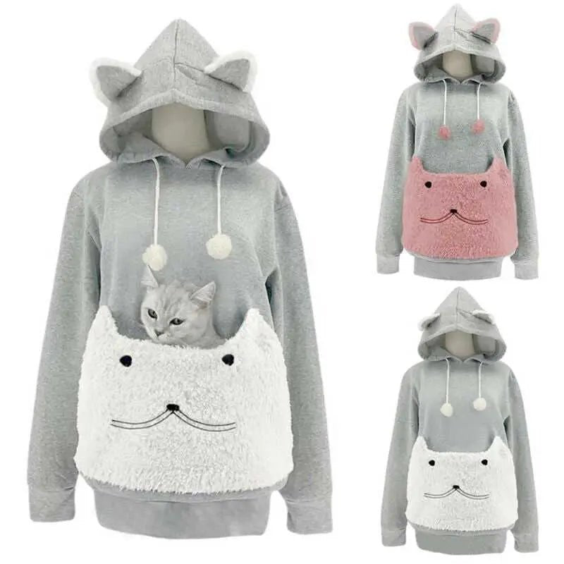 Meowgicians Hoodies with Kangaroo Pocket for Cat Gray XL