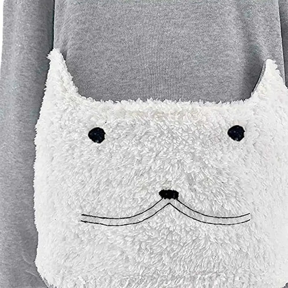 pouch from a hoodie with cute cat face on it