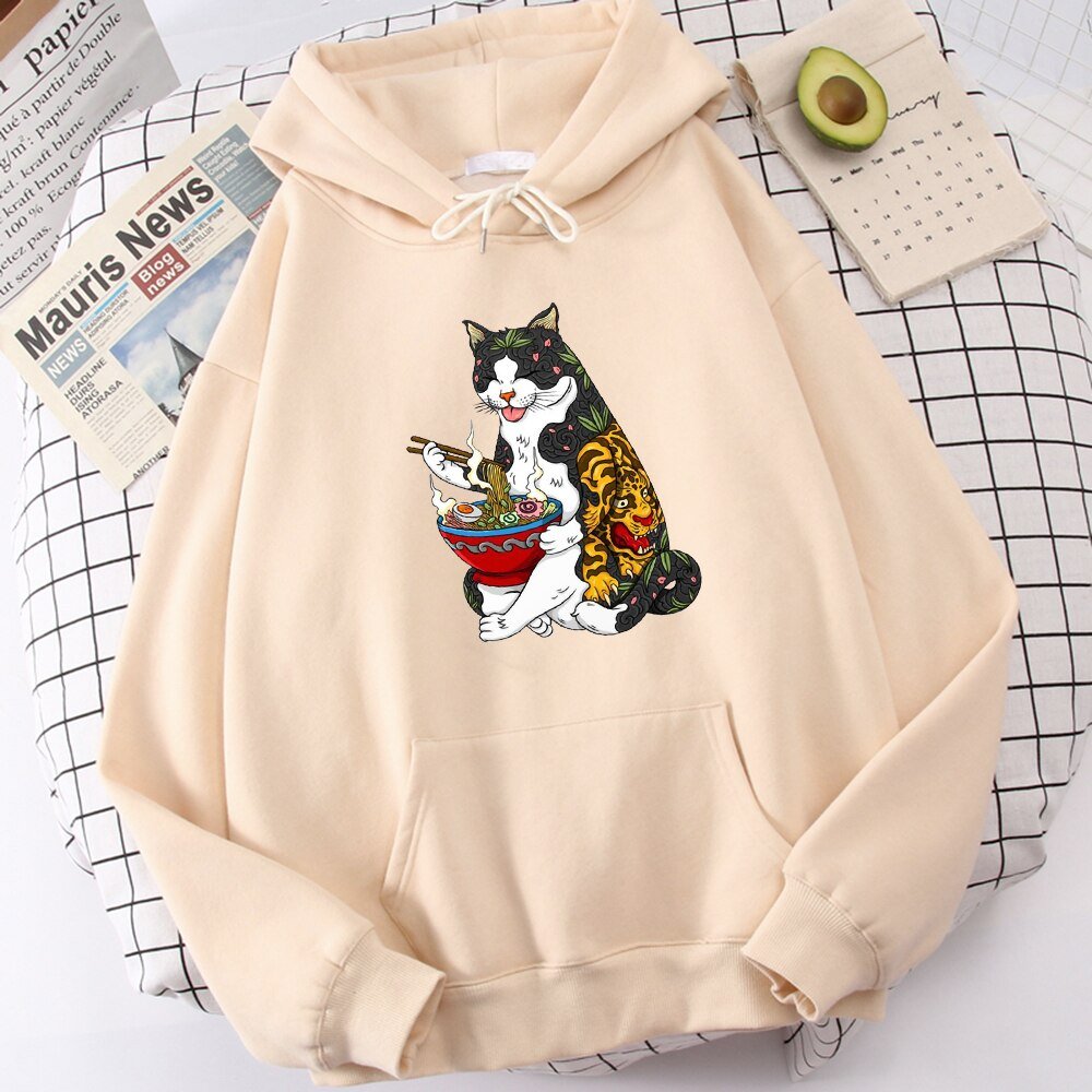 'Hot ramen' Japanese harajuku cat hoodie