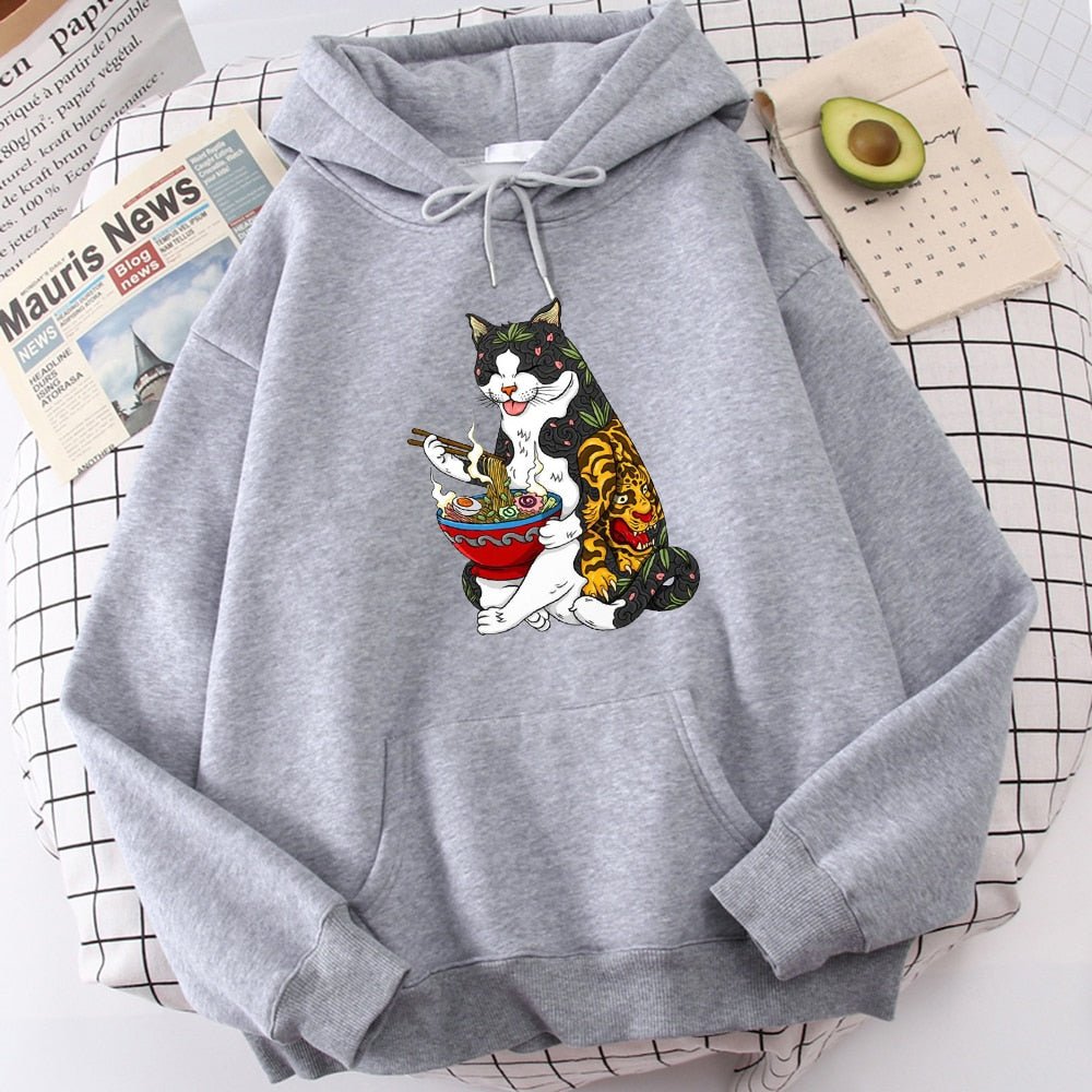 Harajuku Cat Hoodie | Cool Japanese Yakuza Cat Eating Ramen