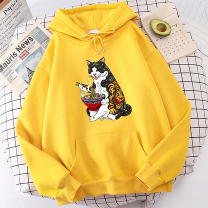 'Hot ramen' Japanese harajuku cat hoodie