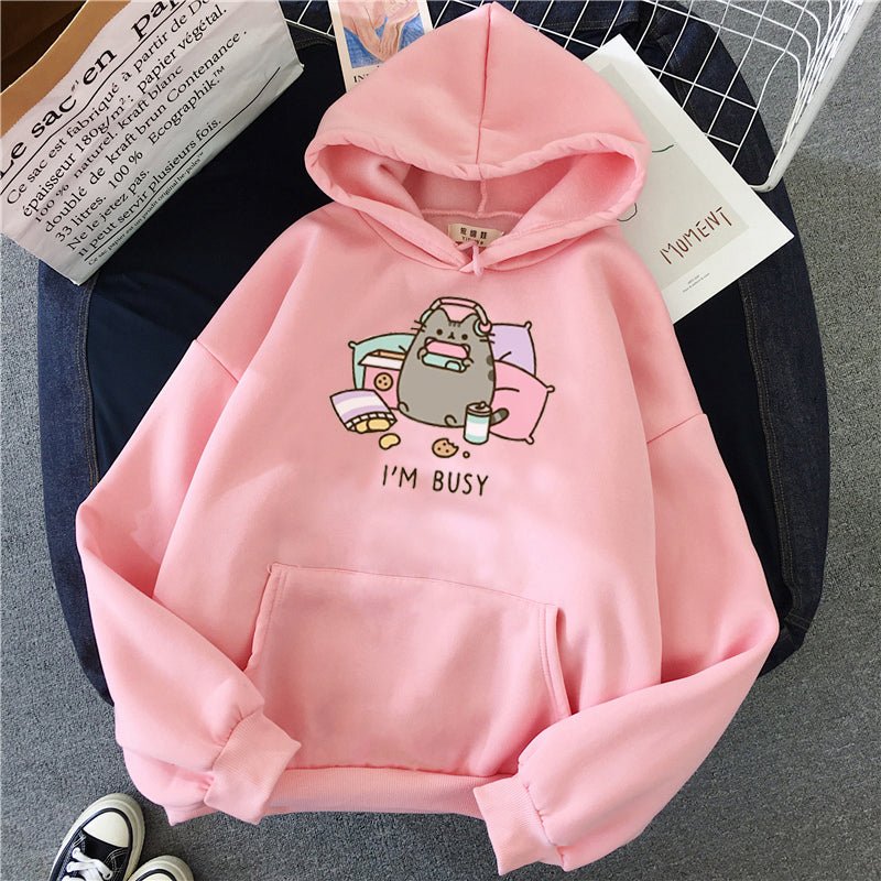I am busy' Cartoon Pusheen Hoodie For Women – Meowgicians™