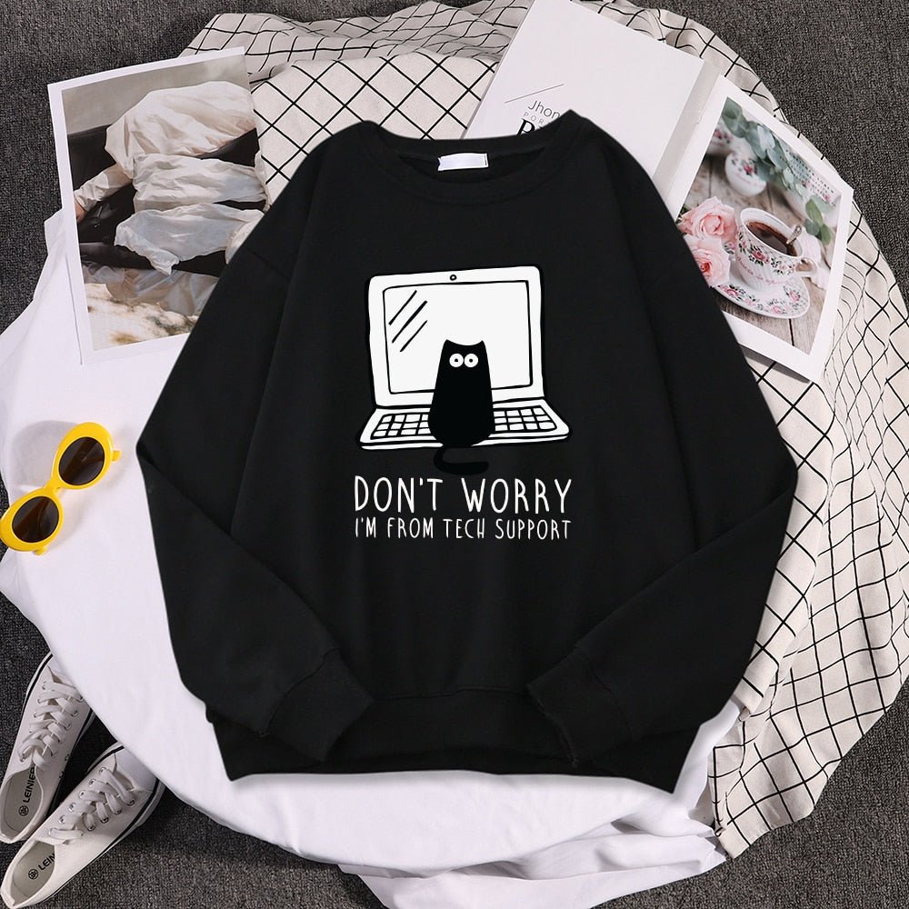 i am from tech support black funny cat sweatshirts