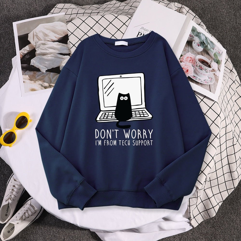 i am from tech support dark blue cat dad sweatshirt