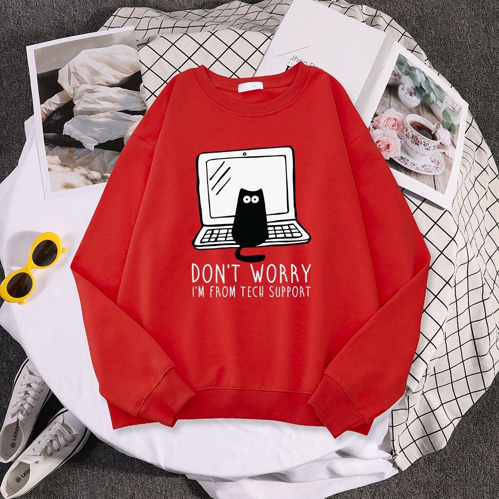 i am from tech support black cat cartoon funny cat sweatshirts