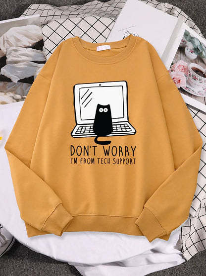 dont worry i am from tech support khaki color cat hoodie mens