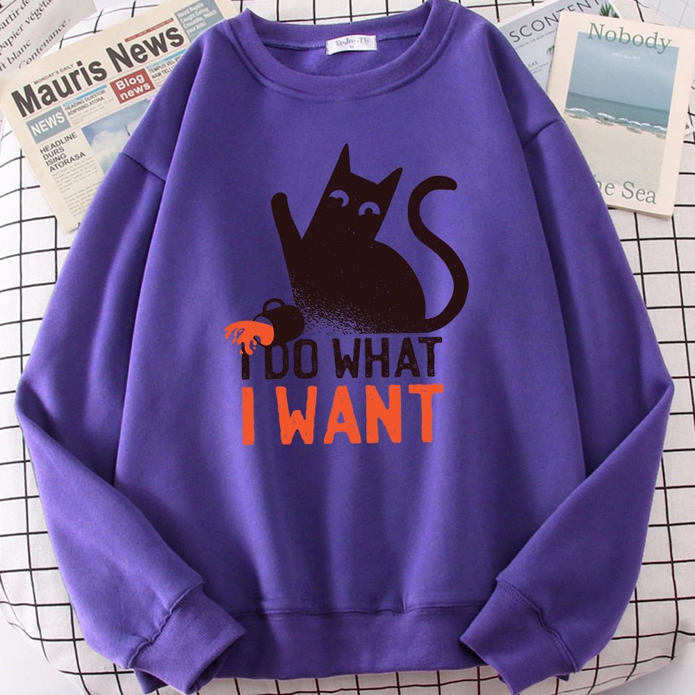 a purple cat sweaters for human with a naughty cat design