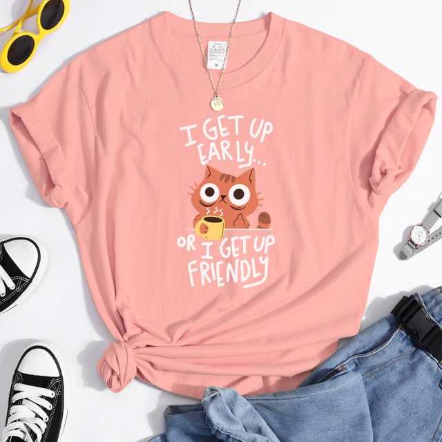 pink cat t shirt women's with cute design