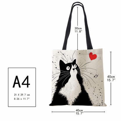 lovely cat tote cat bag adorable shopping tote bag for cat lady canvas cat bag cat design carry bag