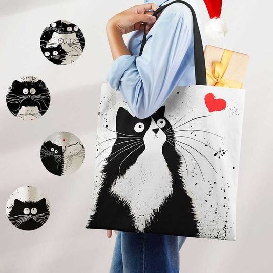 lovely cat tote cat bag adorable shopping tote bag for cat lady canvas cat bag cat design carry bag