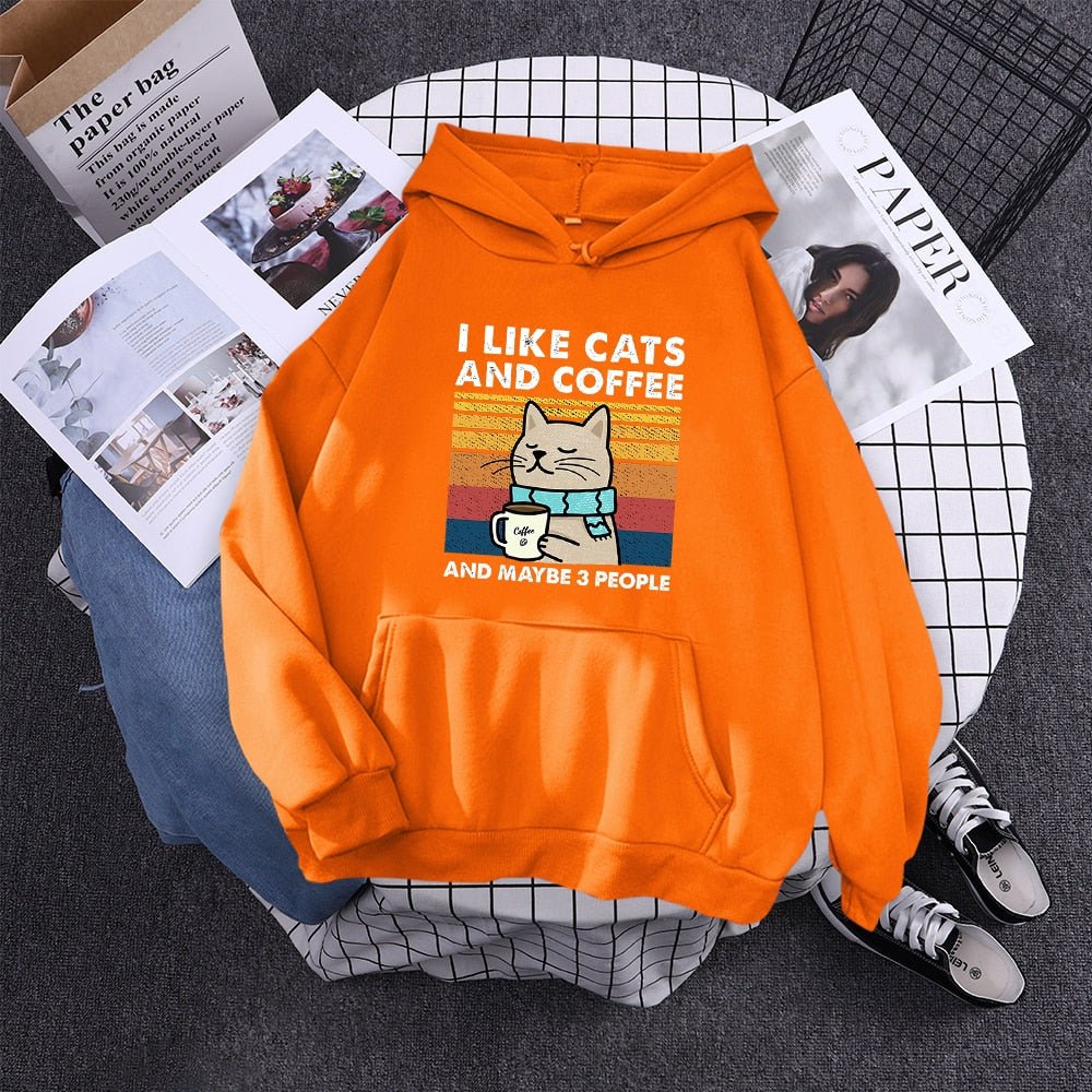 Meowgicians I Like Cats and Coffee Funny Cat Hoodie for Coffee x Cat Lover Orange S