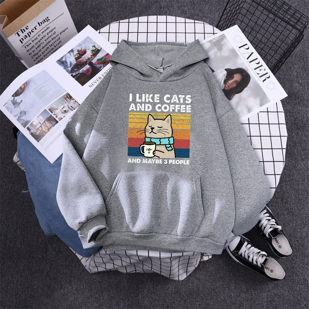 adorable gray color i like cats and coffee sweatshirt that looks cool on cat dad and cat mom