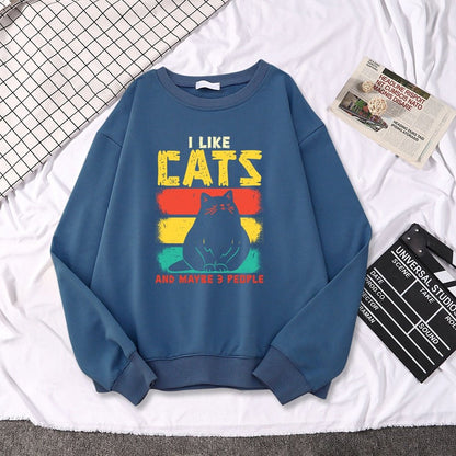 a blue cat lover sweater with I like Cats picture