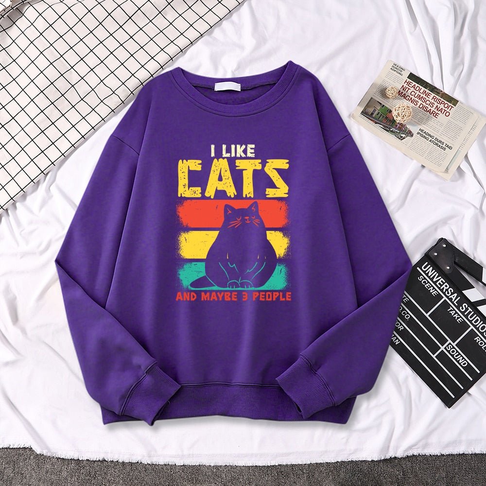 a purple cat sweaters for humans with I like cats sayings
